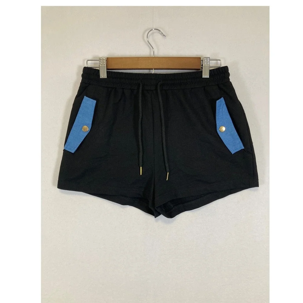 Kaylee‎ Kollection Shorts Women Medium Black Blue Contrast Utility Pocket Jersey